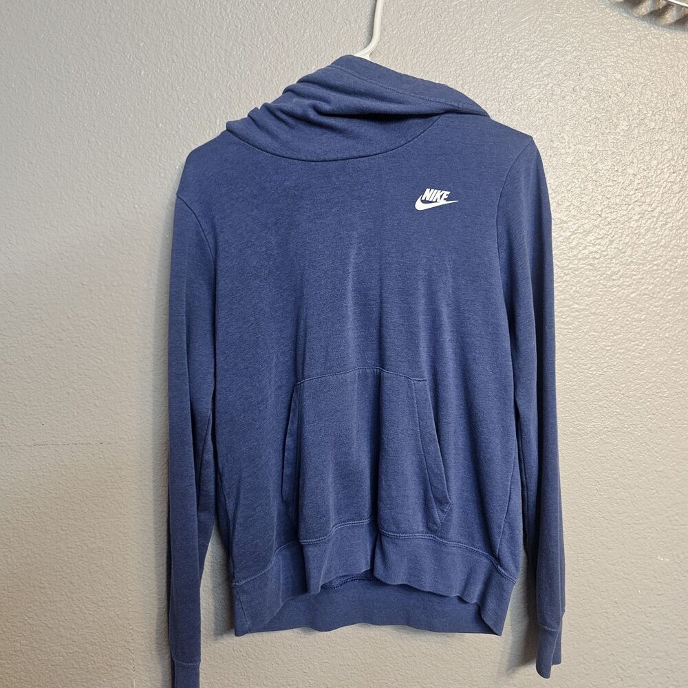 Nike Women Medium Blue Cowl Neck Hoodie Sweatshirt Kangaroo Pocket Sporty CC830